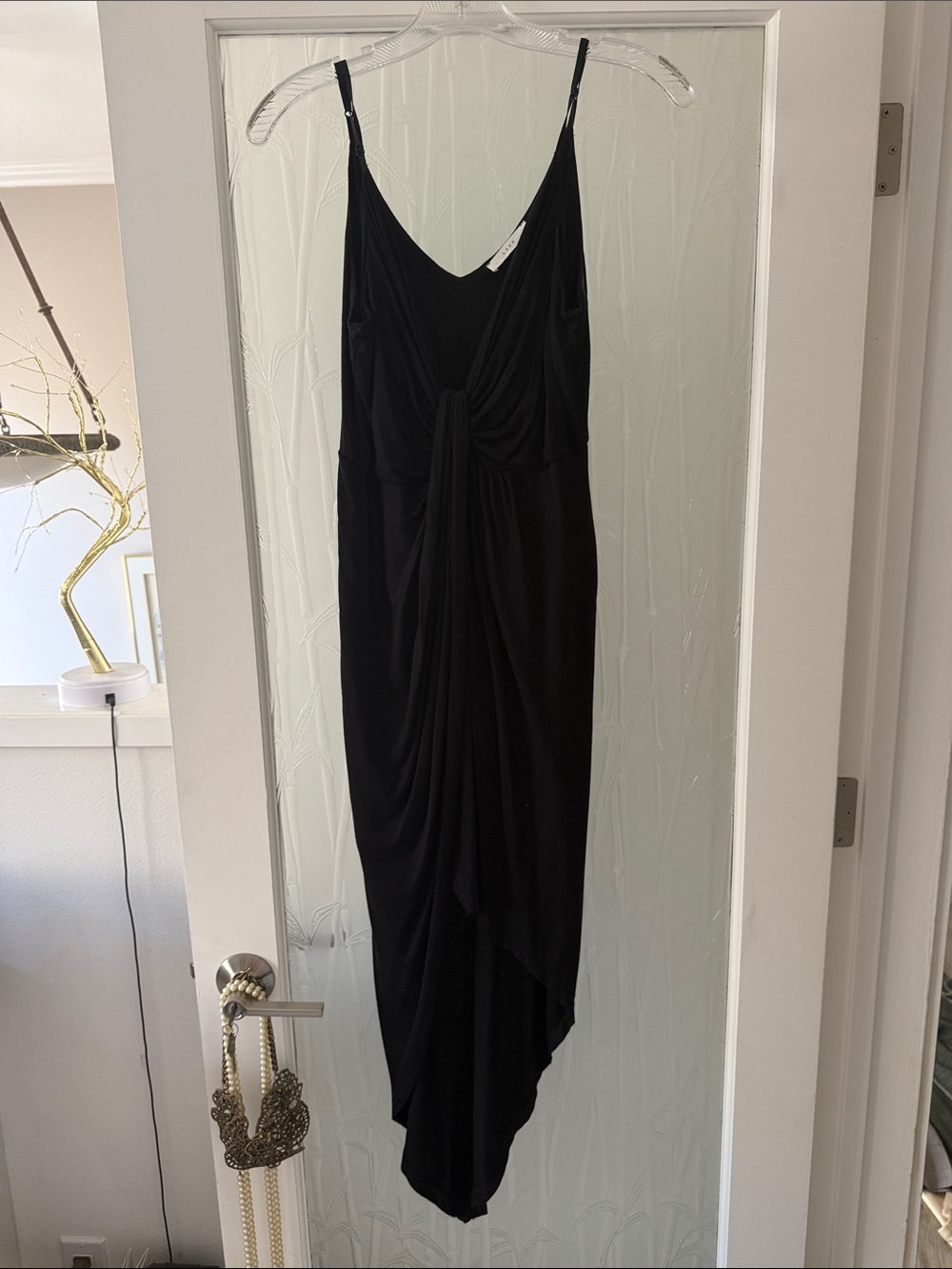 GORGEOUS Lush Black Asymmetrical Knot-Front Spaghetti Strap Dress